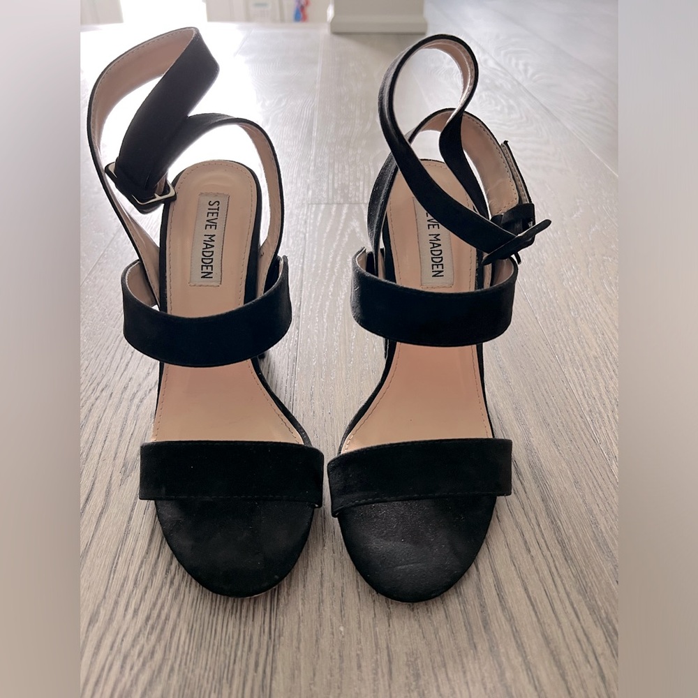 Steve Madden black velvet open toe heel sandals